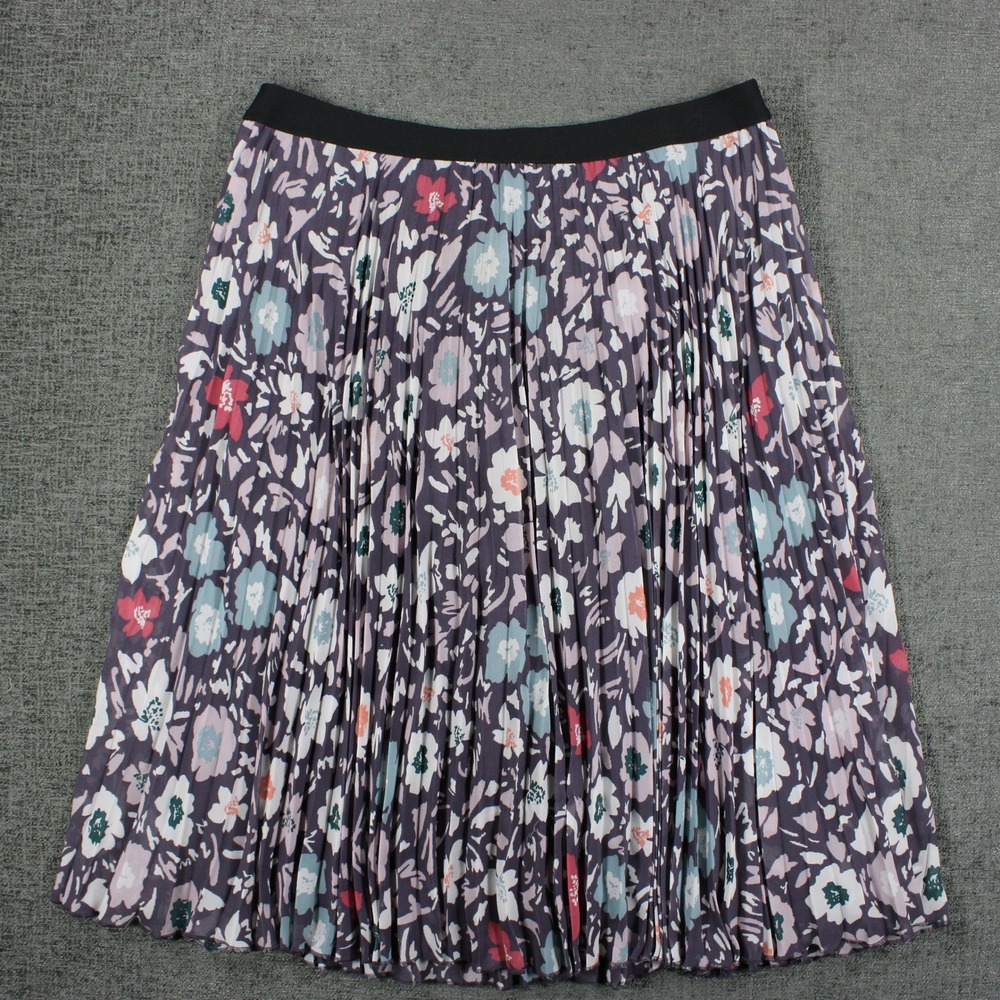 LOFT Outlet Purple Floral Pleated Midi Skirt Womens Large Elastic Waist Lined